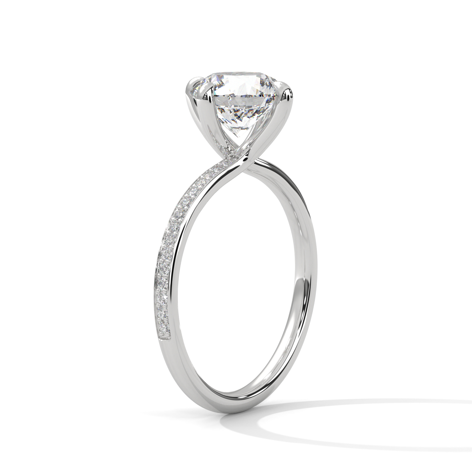 Round-Cut Diamond Engagement Ring with Pave Band – Modern Elegance with a Romantic Touch